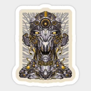 human mecha mask head ilustration Sticker